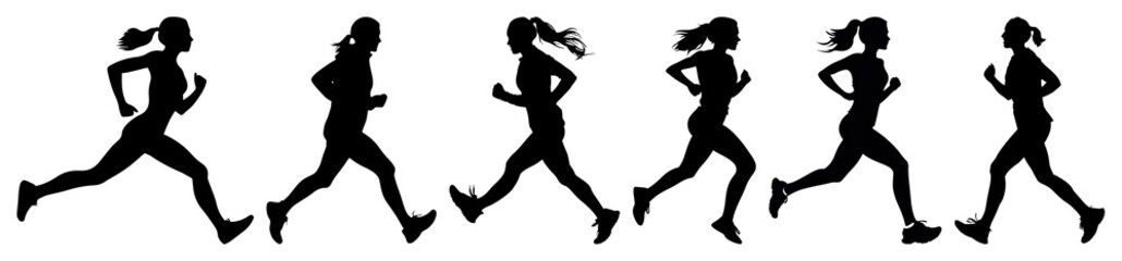 Obraz premium PNG Silhouette runners in motion, element set on transparent background