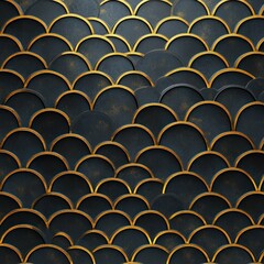 Fototapeta premium abstract pattern of overlapping dark semi-circles with gold-edged texture creating a luxurious layered design