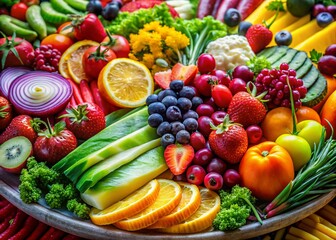 Colorful Fruit & Vegetable Platter:  A Guide to Healthy Eating & Food Art