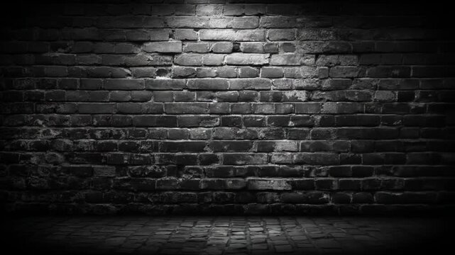 Dark and moody interior scene featuring a brick wall illuminated by a spotlight.