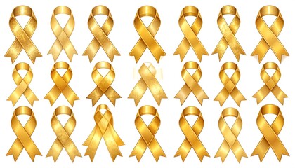Gold ribbons on a white background