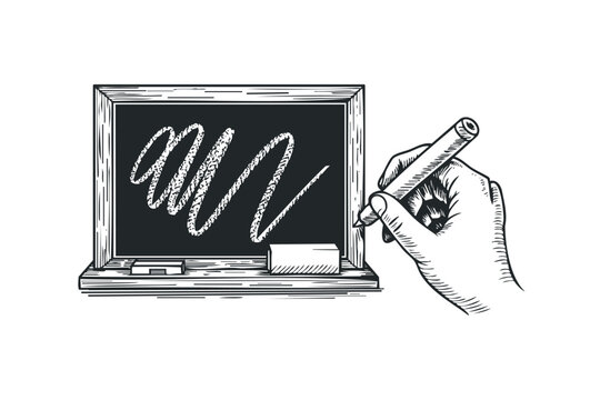 Hand drawing on chalkboard with chalk and eraser elements. Vector hand drawn