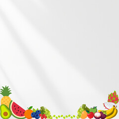 fruit and vegetable frame with shadow background