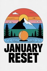 January Reset: Retro Sunset Mountain Lake Design