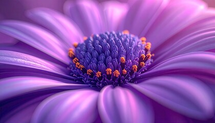 Close Up of a Purple Flower with Orange Stamens in Soft Light Macro Photography