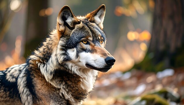 Wolf portrait in autumn forest (1)
