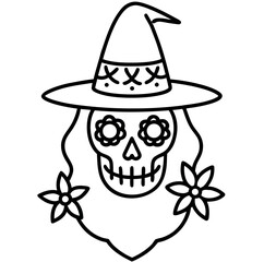 Skeleton wizard face illustration with magical elements