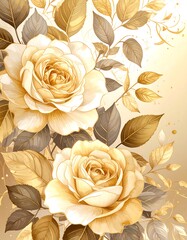 Gold roses and leaves, elegant floral art