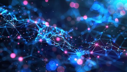 Fototapeta premium Abstract Digital Network with Glowing Blue Lines and Connected Nodes, Futuristic Technolog
