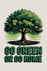 Lush Tree with Sun Rays and Bold "Go Green or Go Home" Message