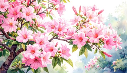 Detailed illustration of azaleas in bloom