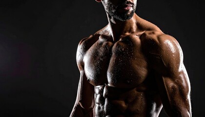 Muscular Man with Water Droplets on Chest