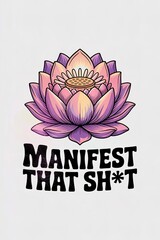 Manifest That Shit: Stylized Lotus Flower with Bold Text on Whit