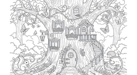 Enchanted treehouse illustration