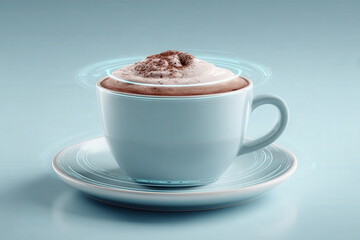 camera captures coffee cup with augmented reality overlay displaying drink recipes