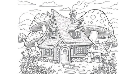 Fototapeta premium Fantasy coloring book house illustration