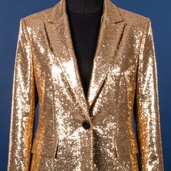 Gold sequin blazer on mannequin
