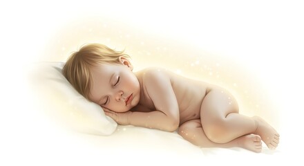 Fototapeta premium Peaceful Sleeping Baby with Glowing Aura with Dreamy Child on White Background.