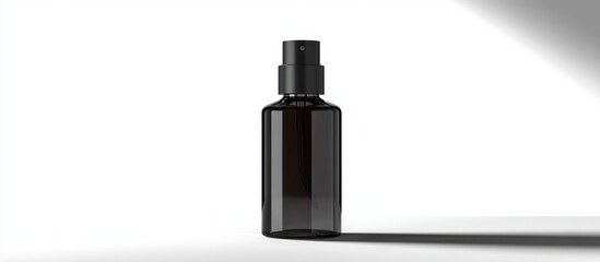 Obraz premium Minimalist black glass spray bottle casting a long shadow on a clean white surface with soft lighting creating a calm and modern atmosphere
