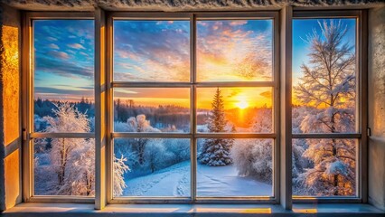 Frosty Windowpane: Winter Wonderland Scene for Cozy Home & Environmental Awareness