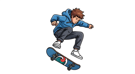 Young boy in mid-air performing a skateboarding trick on a blue board