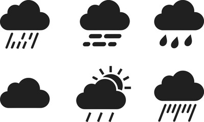 Collection of various black silhouette weather vectors for climate, forecast, and nature designs