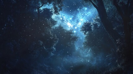 Starry night forest scene
