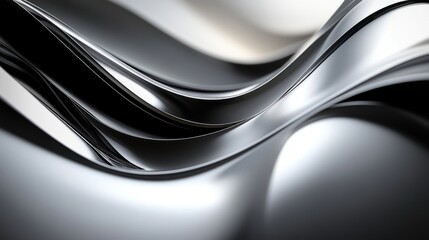 Fototapeta premium Smooth flowing black and silver metallic curves creating an abstract futuristic wave pattern with reflective surfaces and fluid motion