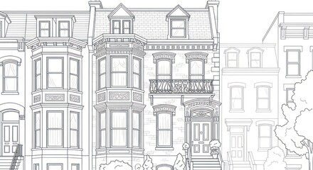 Fototapeta premium Line drawing row houses
