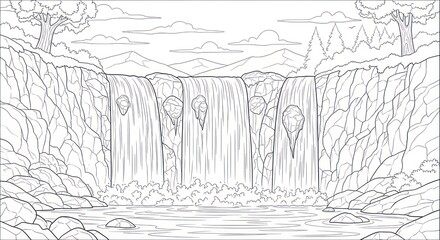 Fototapeta premium Majestic waterfall landscape drawing