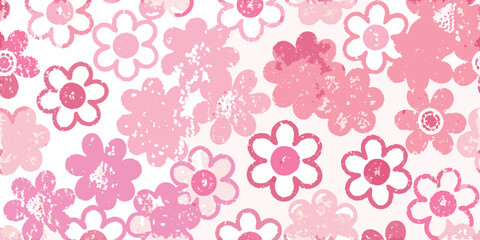 Retro floral pattern with pink hues and distressed texture