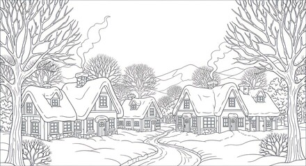 Obraz premium Snowy village winter scene