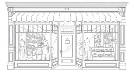 Vintage shop frontline drawing