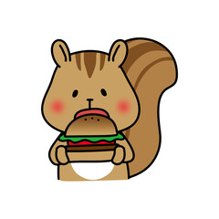 大きなハンバーガーを食べるリス