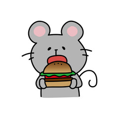 大きなハンバーガーを食べるネズミ