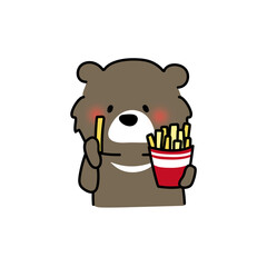 フライドポテトを食べるクマ