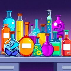 laboratory glassware with colorful liquid