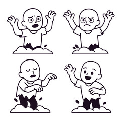 Coloring book page featuring expressive character with transperency effect and various emotions