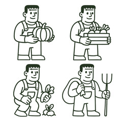 Coloring book coloring page transparency farmer holding pumpkin vegetable
