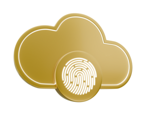 3d gold cloud computing fingerprint data protection icon