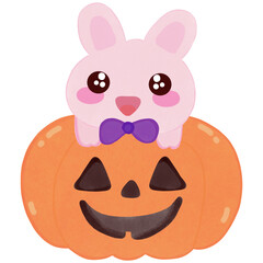Pink bunny with pumpkin in Halloween theme 