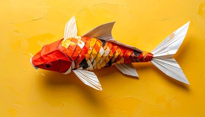 Origami Koi Fish on a Mustard Yellow Background