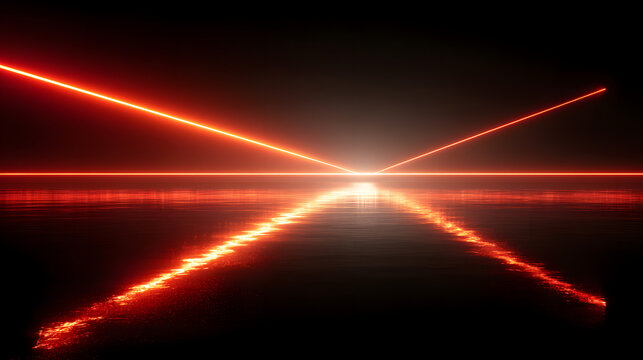 Red neon laser lights glowing vibrantly against a sleek black background, creating a striking visual contrast. - Powered by Adobe