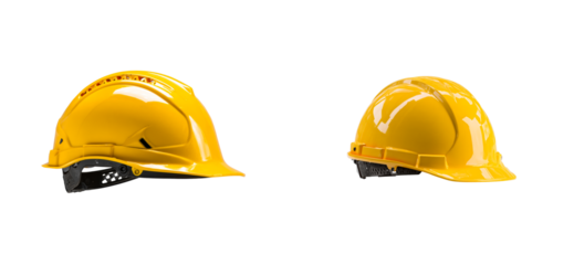 Two Yellow Hard Hats On Transparent Background, cut out