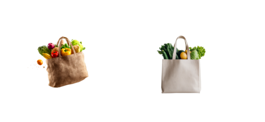 Jute and Canvas Grocery Bags Filled With Fresh Produce, cut out