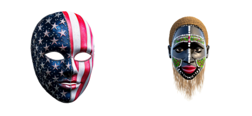 American flag mask and tribal face mask on black, cut out