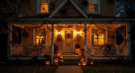Obraz premium Haunted house porch night decorations