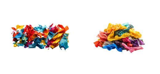 Colorful crumpled paper and plastic on transparent, cut out