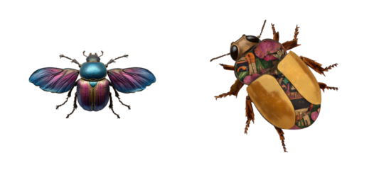 Iridescent Scarab Beetle with Painted Wings, cut out