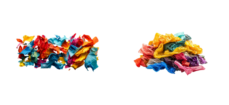 Colorful crumpled paper and plastic on transparent, cut out